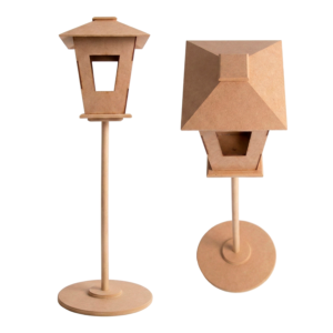 Farol Con Base Mediano Mdf, Centro De Mesa Color Natural